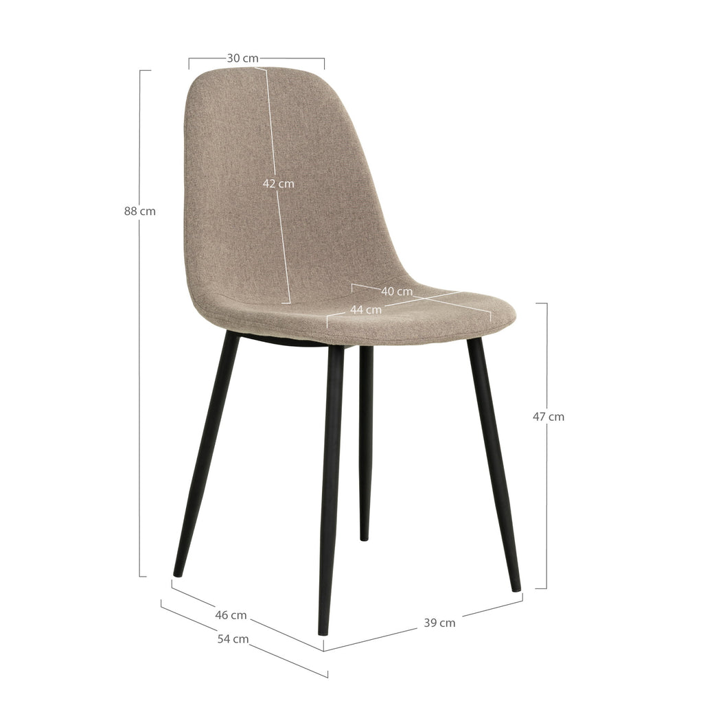 Stockholm Eetkamerstoel - Steenkleurig, zwarte poten HN1231 (set van 2)