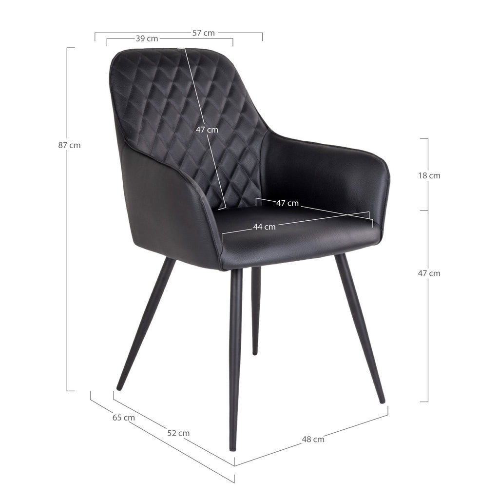 Harbo Dining Chair - PU leather, black, black legs HN1223 (set of 2)