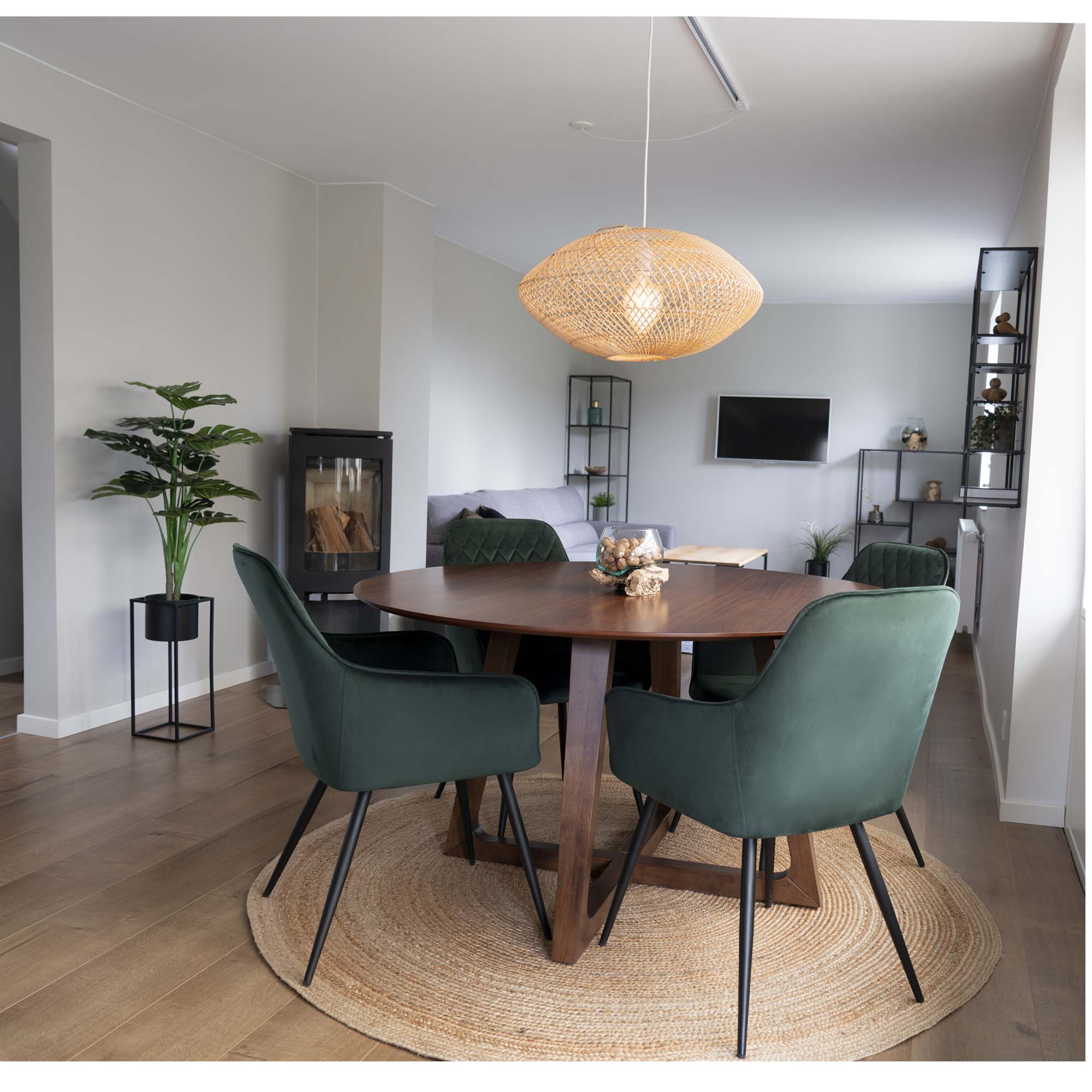 Harbo Eetkamerstoel - Fluweel, groen (set van 2)