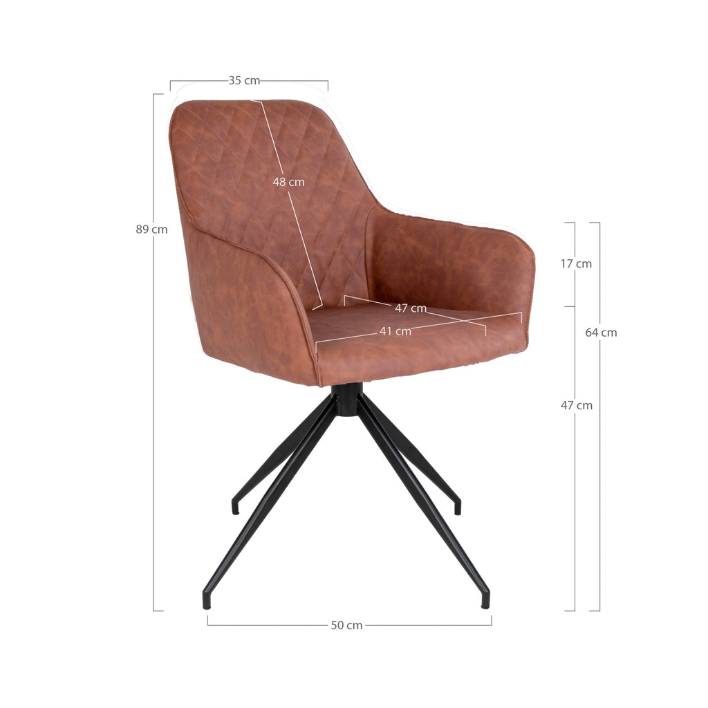 Harbo Eetkamerstoel met Draaifunctie - PU-leer, vintage bruin, zwarte poten HN1220