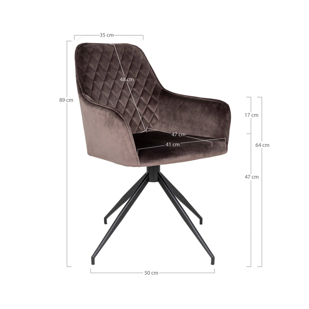 Harbo Eetkamerstoel met Draaifunctie - Fluweel, taupe (mushroom), zwarte poten HN1208