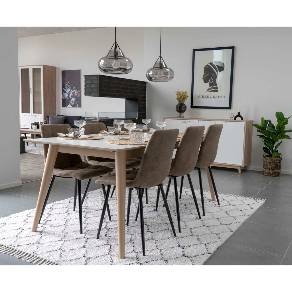 Middelfart Dining Chair - Microfiber, light brown, black legs HN1281 (set of 2)
