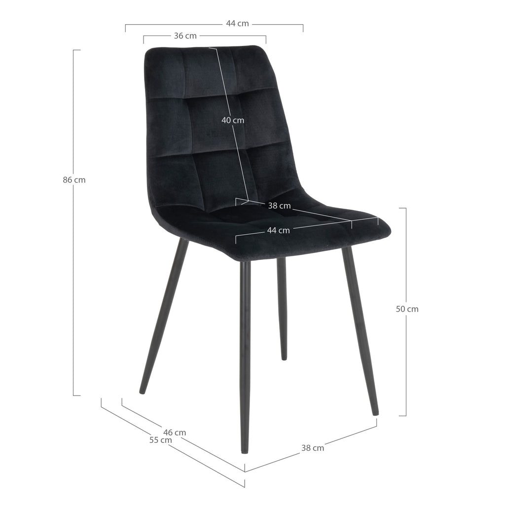 Middelfart Eetkamerstoel - Fluweel, zwart, zwarte poten HN1207 (set van 2)
