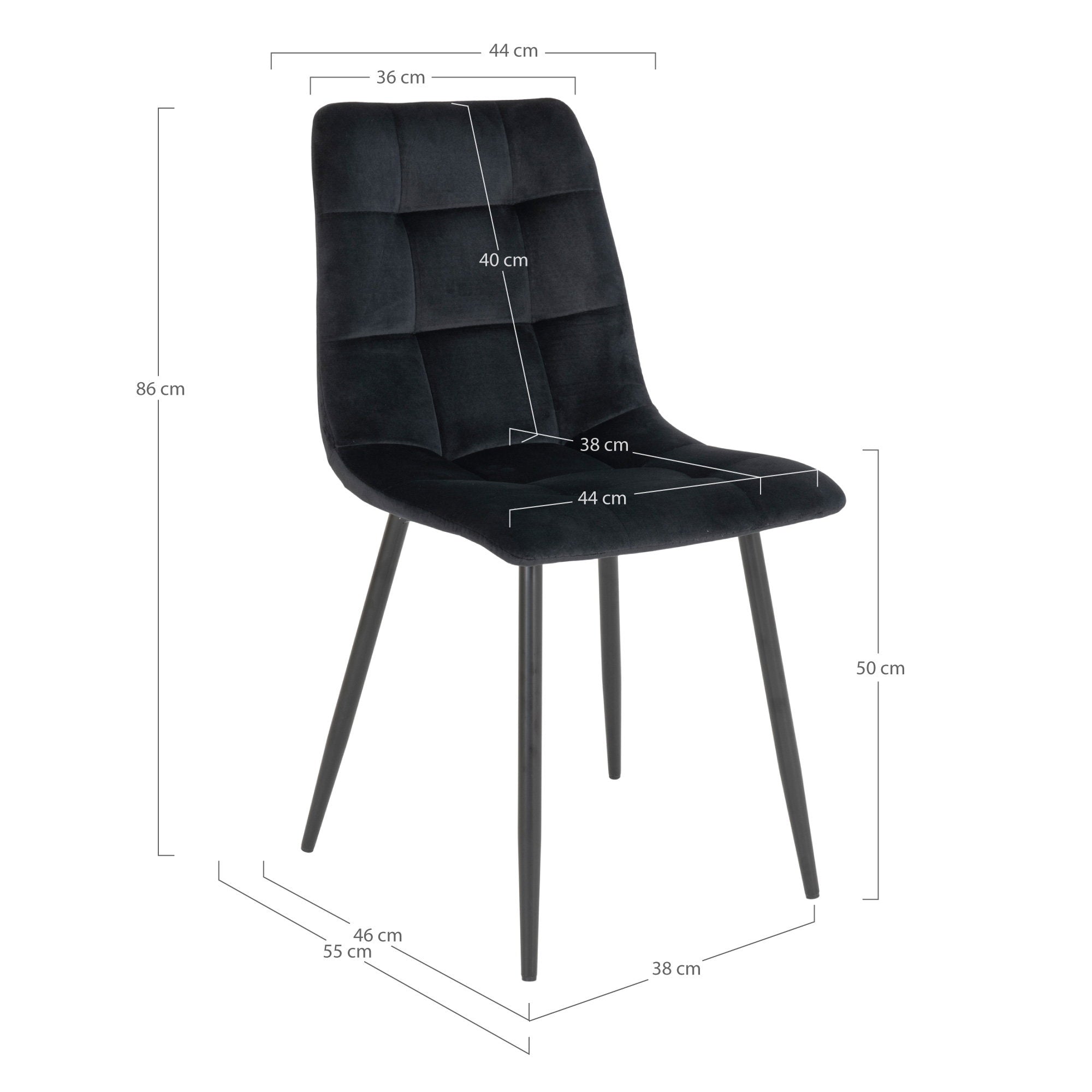 Middelfart Eetkamerstoel - Fluweel, zwart, zwarte poten HN1207 (set van 2)
