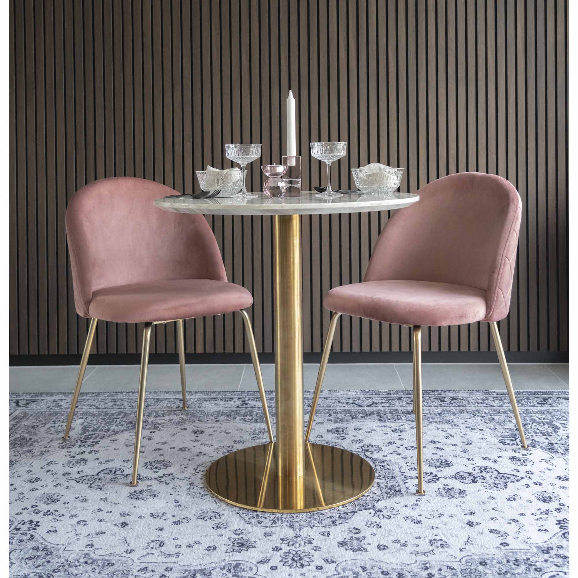 Geneve Dining Chair - Velvet, Pink, Brass-look Legs HN1214 (set of 2)