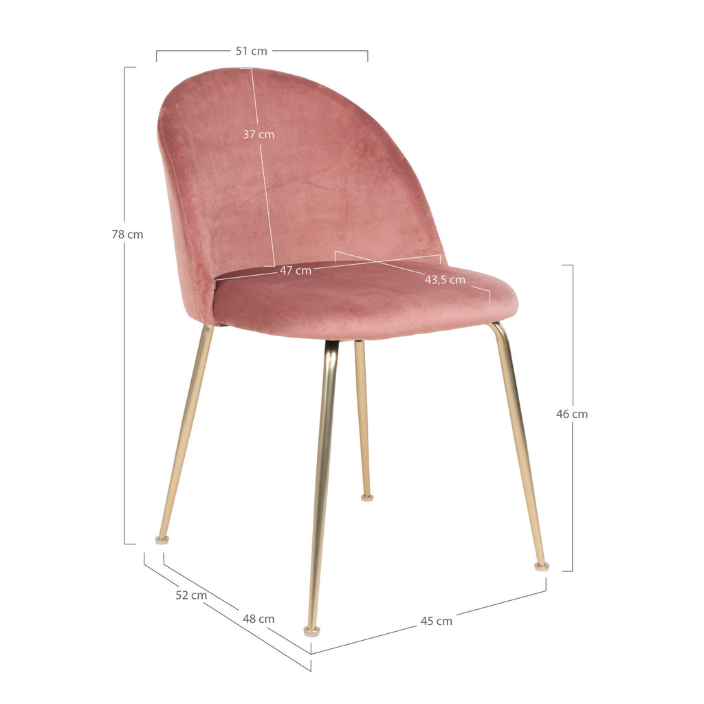 Geneve Dining Chair - Velvet, Pink, Brass-look Legs HN1214 (set of 2)