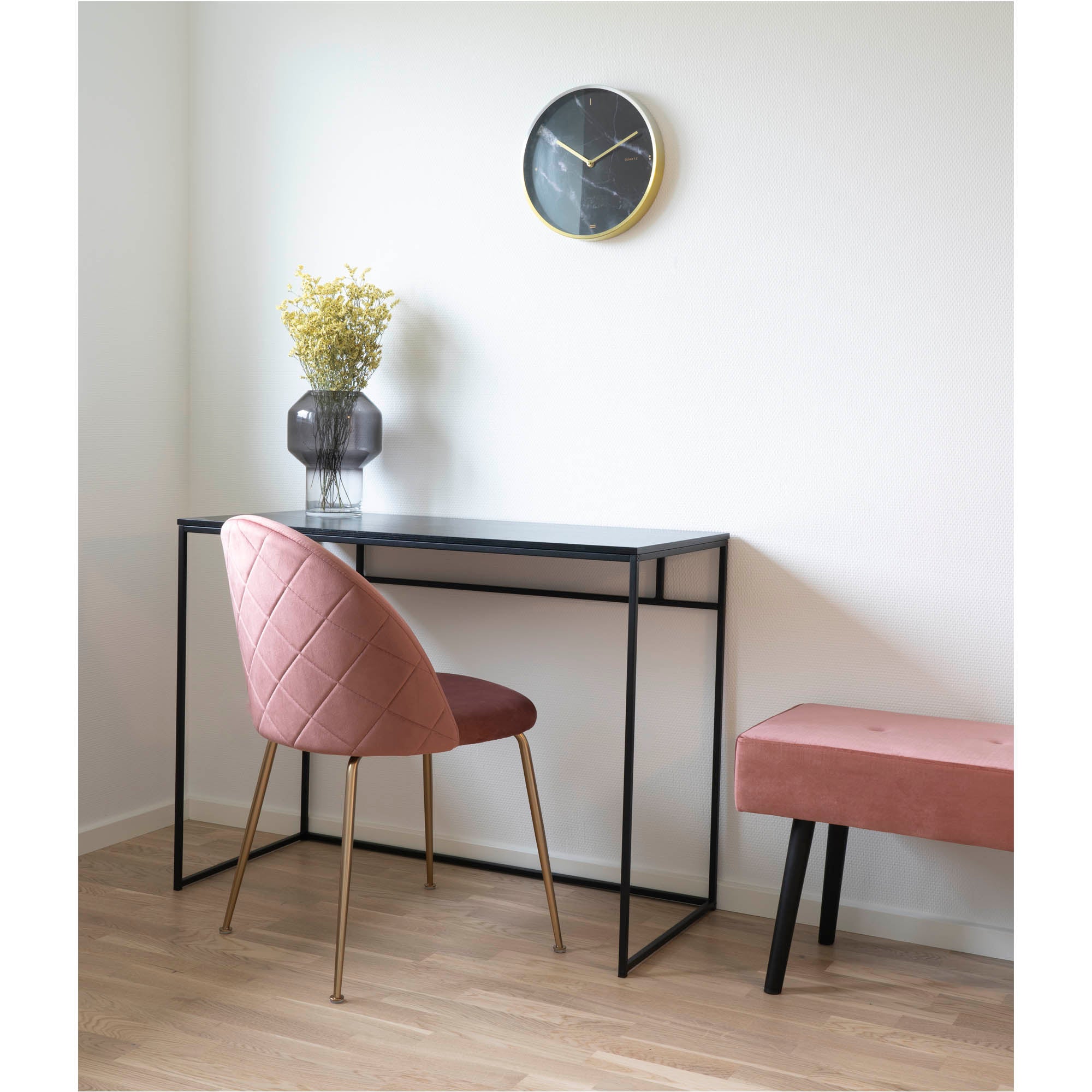 Geneve Dining Chair - Velvet, Pink, Brass-look Legs HN1214 (set of 2)