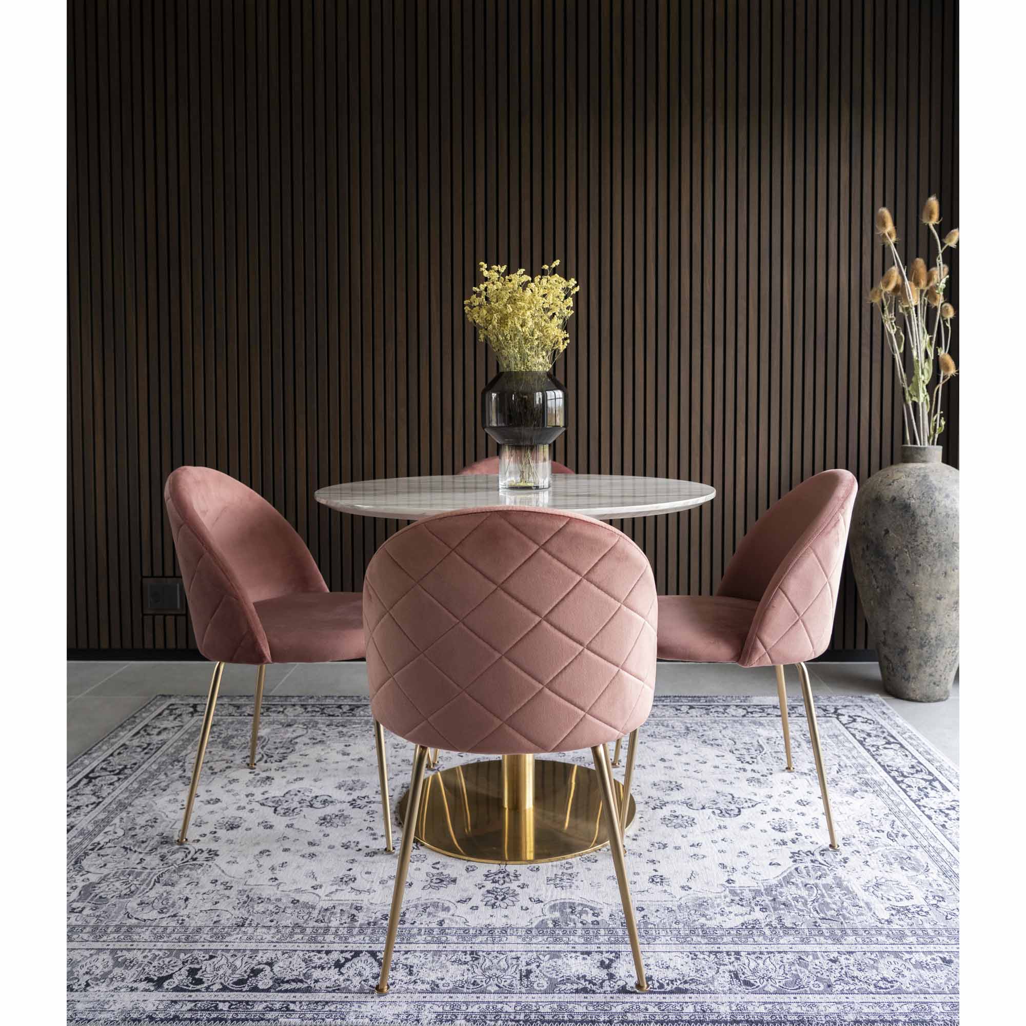 Geneve Dining Chair - Velvet, Pink, Brass-look Legs HN1214 (set of 2)