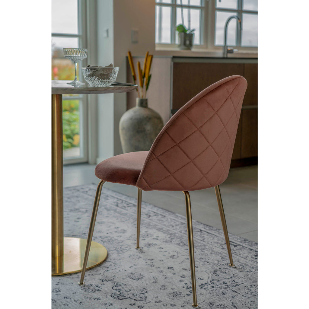 Geneve Dining Chair - Velvet, Pink, Brass-look Legs HN1214 (set of 2)