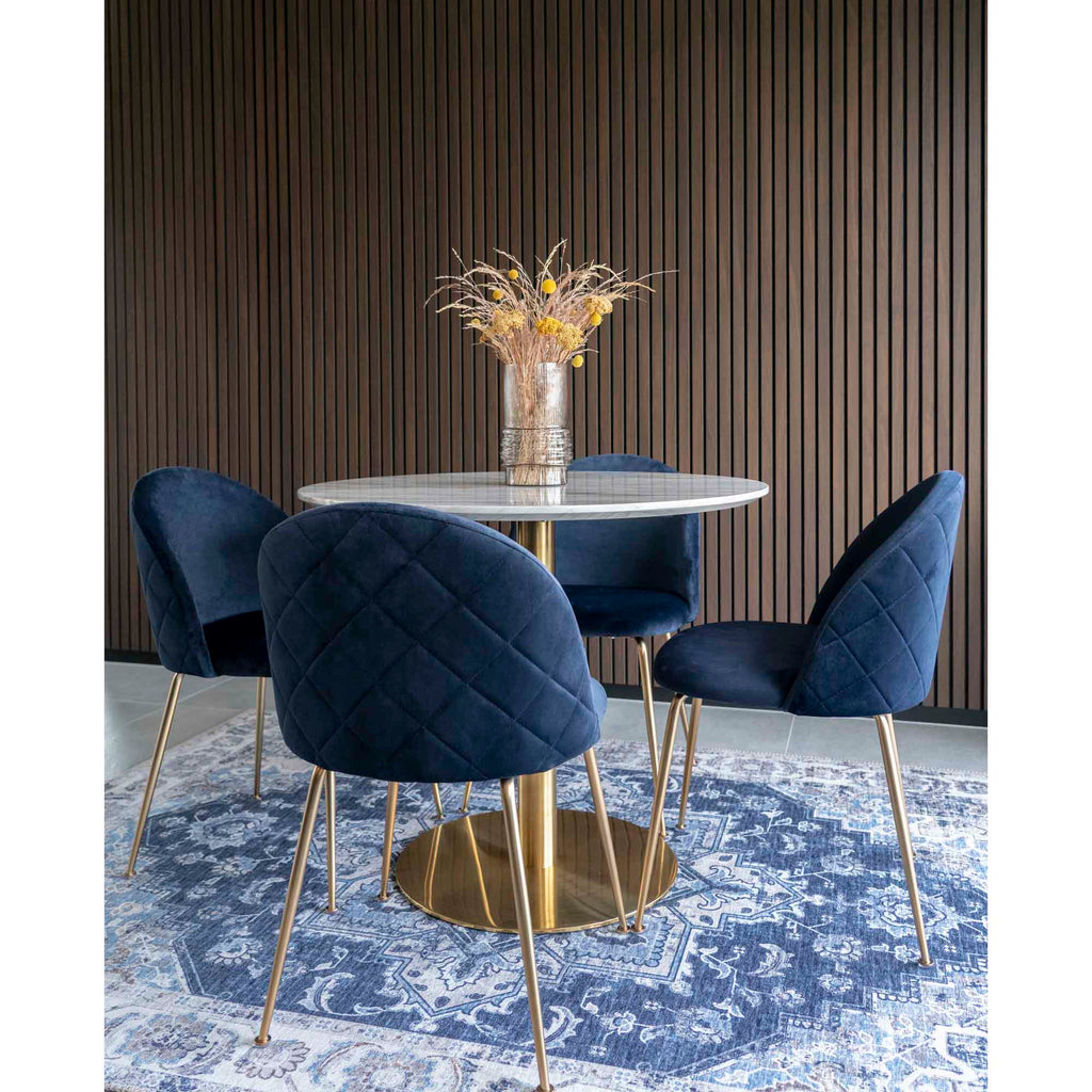 Geneve Eetkamerstoel - Fluweel, blauw, messinglook poten HN1205 (set van 2)