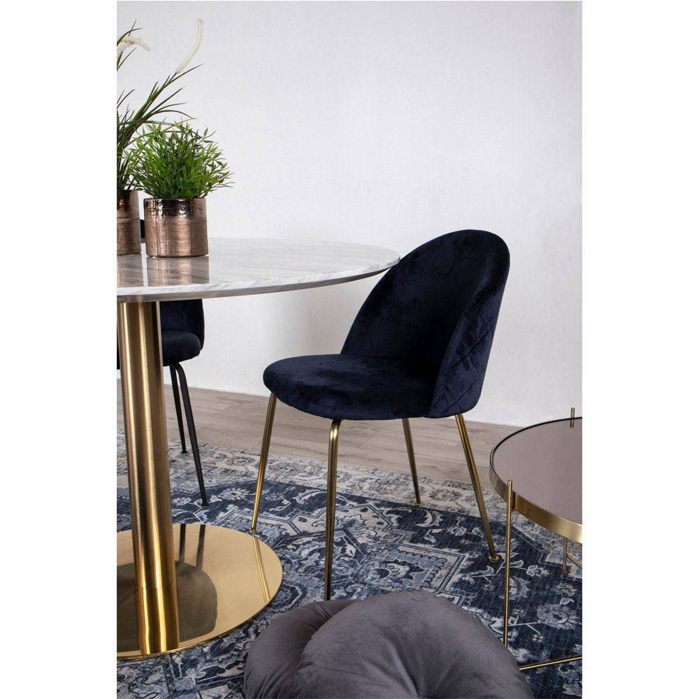 Geneve Eetkamerstoel - Fluweel, blauw, messinglook poten HN1205 (set van 2)
