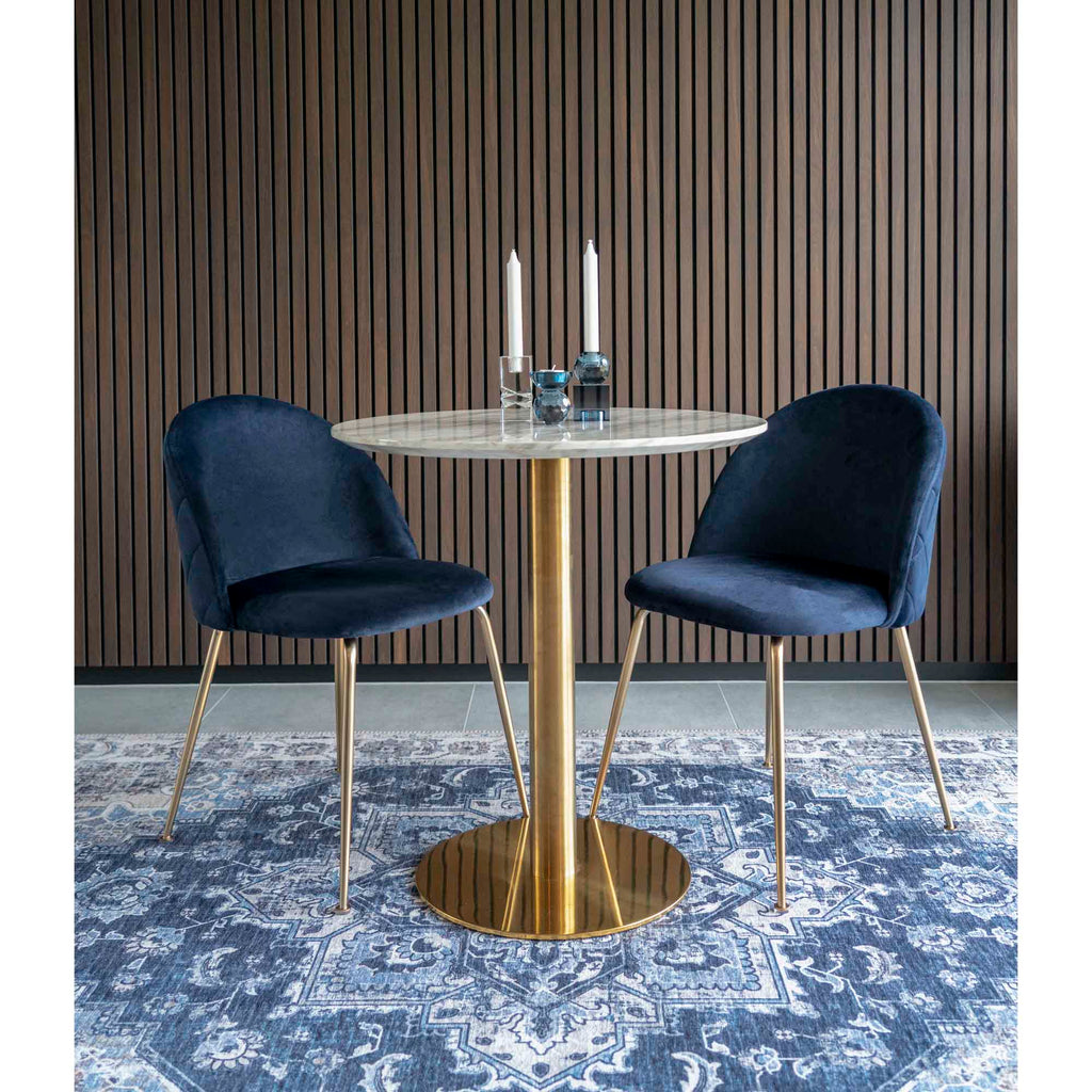 Geneve Eetkamerstoel - Fluweel, blauw, messinglook poten HN1205 (set van 2)