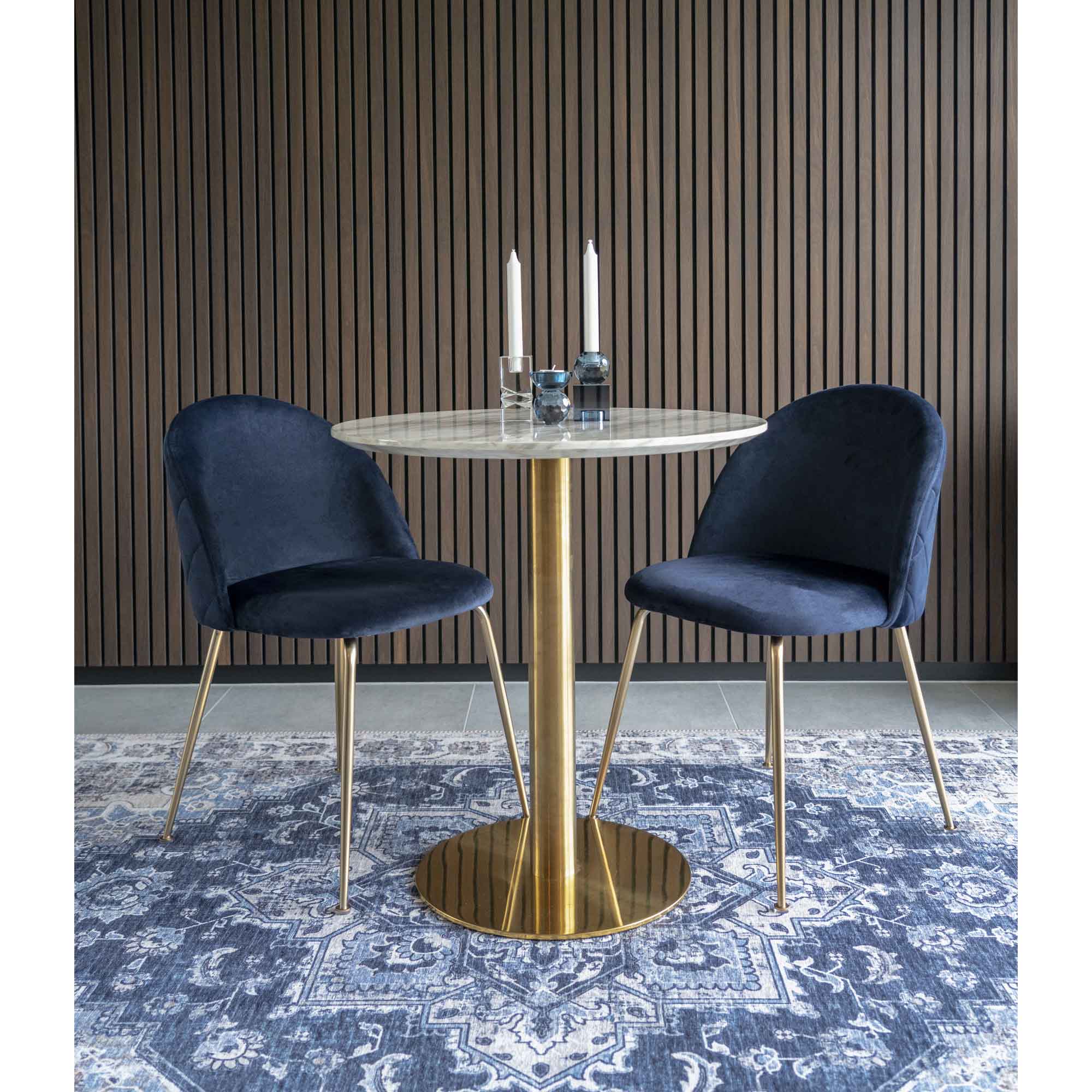 Geneve Eetkamerstoel - Fluweel, blauw, messinglook poten HN1205 (set van 2)