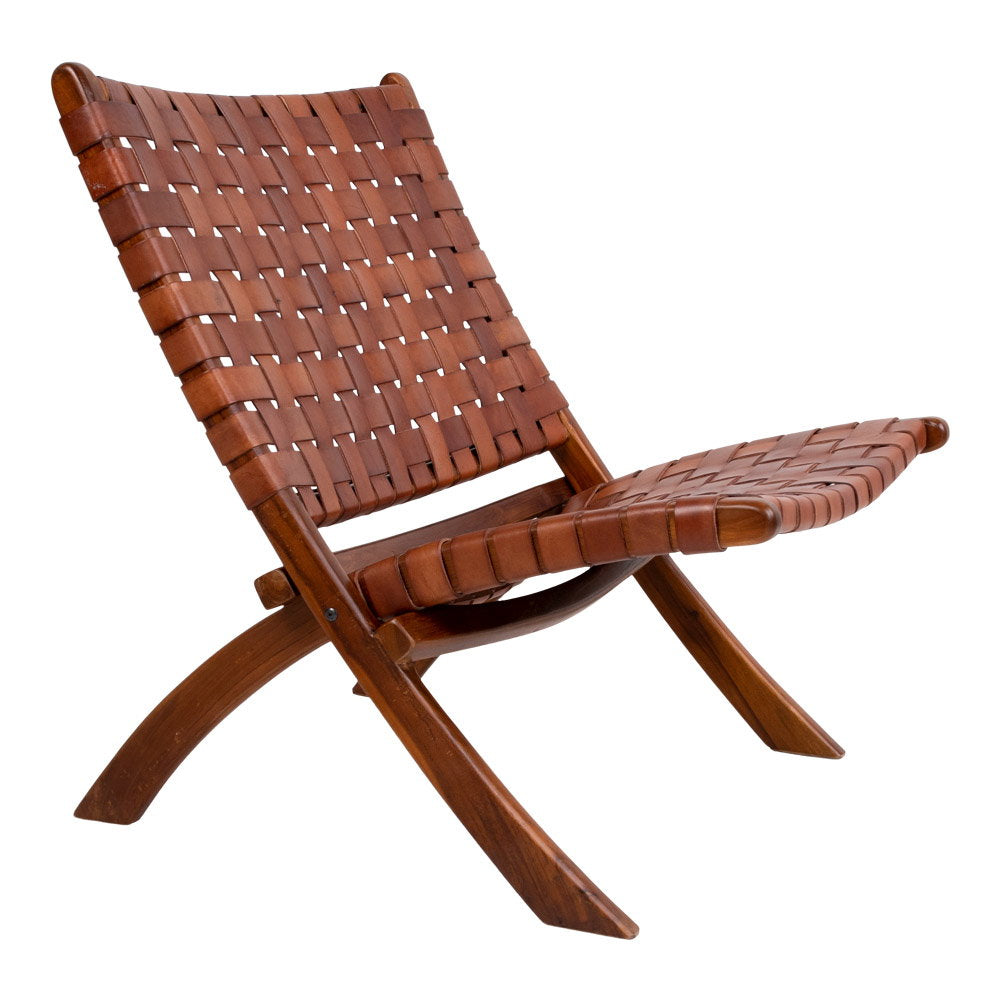 Perugia Klapstoel - Leer, bruin, teak poten