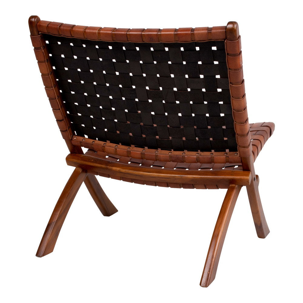 Perugia Klapstoel - Leer, bruin, teak poten