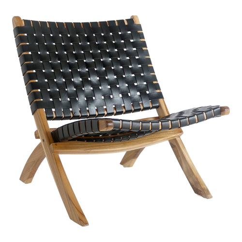 Perugia Klapstoel - Leer, zwart, teak poten - Noël Home