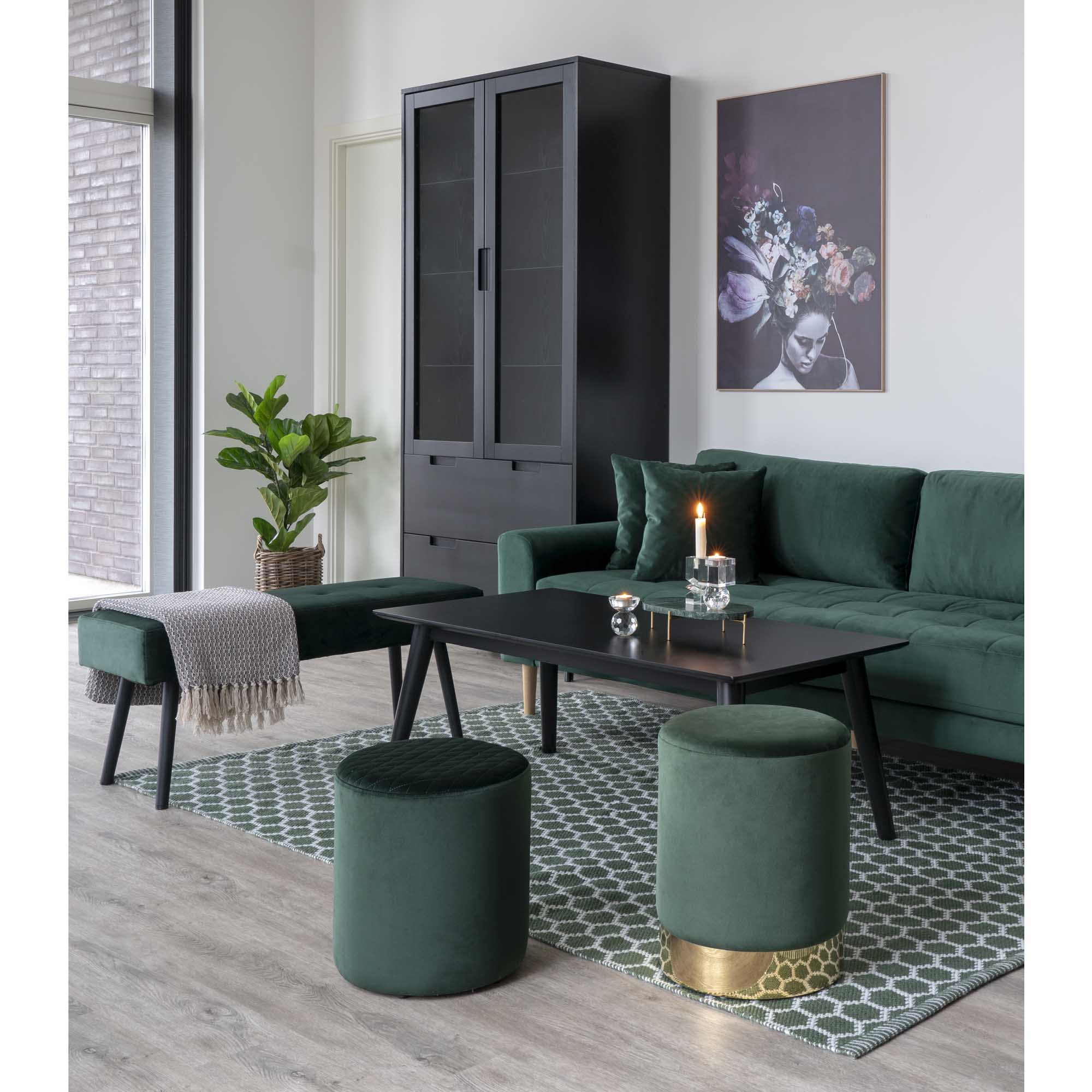 Skiby Bankje - Fluweel, donkergroen, zwarte poten 100x35x44 cm, HN1206