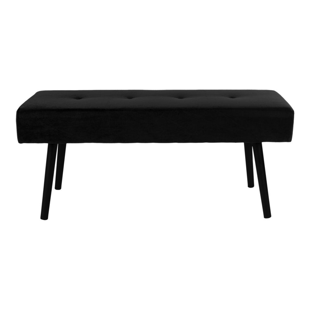 Skiby Bankje - Fluweel, zwart, zwarte poten 100x35x44 cm, HN1207