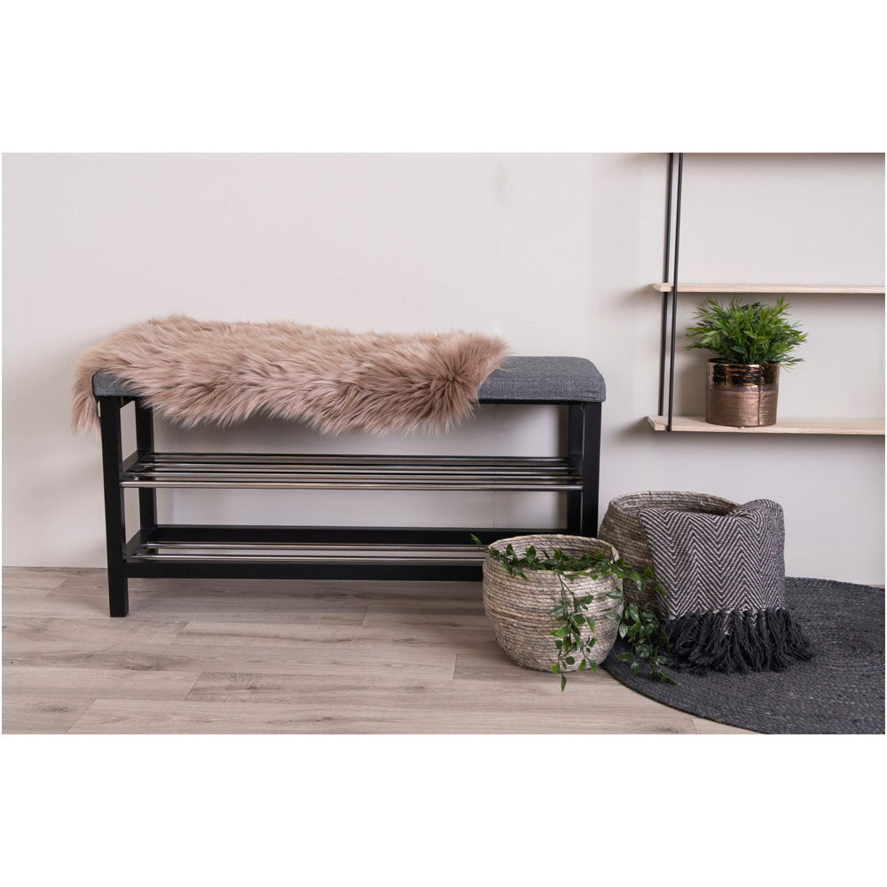 Padova Bankje - Bankje met zitkussen en 2 opbergplanken, grijs, zwarte poten 100x34x50 cm