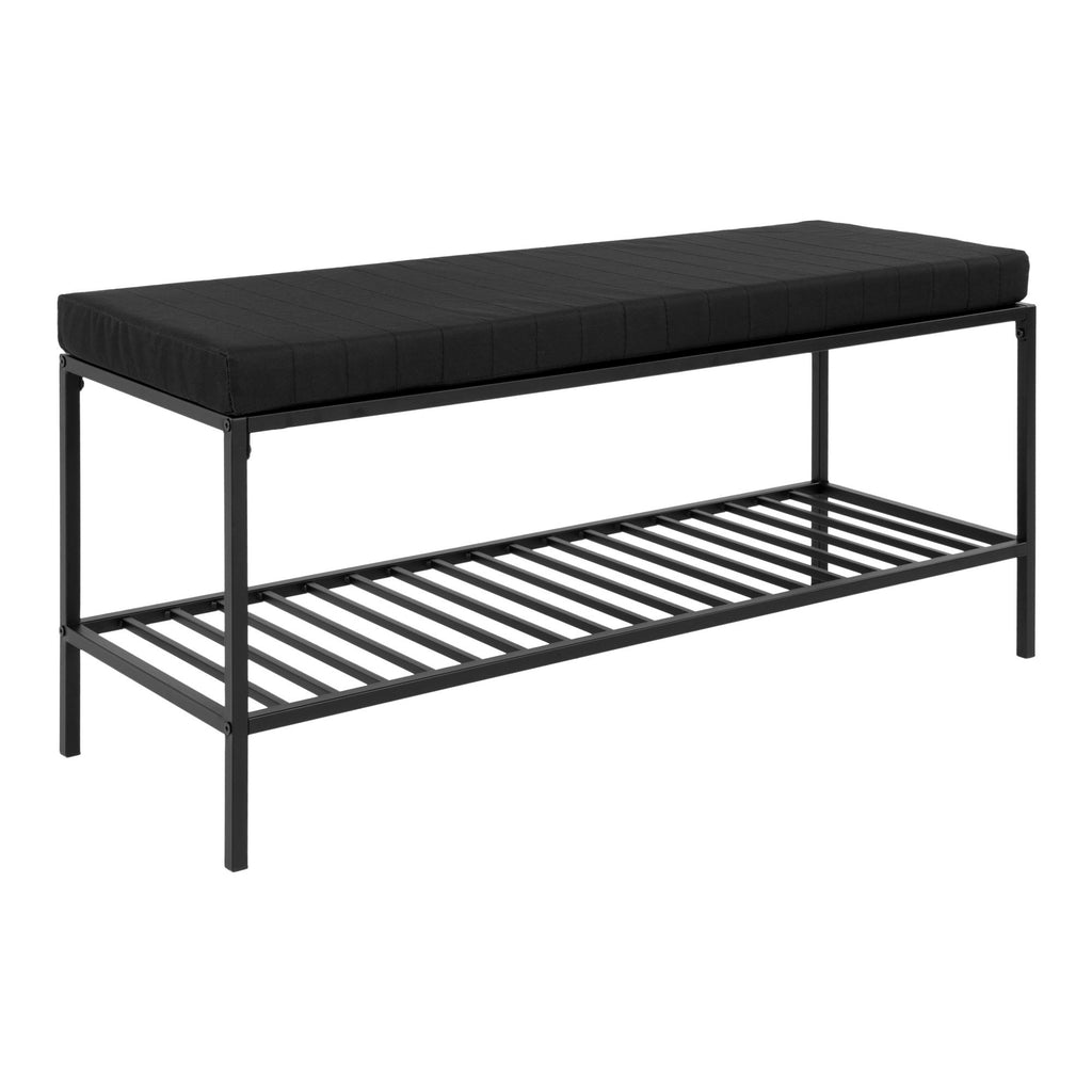 Vita Bench - Bench with seat cushion and storage shelf, black with black legs 100x36x48.5 cm