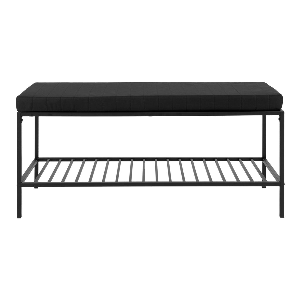 Vita Bench - Bench with seat cushion and storage shelf, black with black legs 100x36x48.5 cm