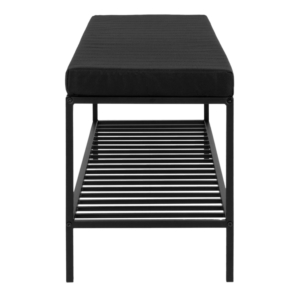 Vita Bench - Bench with seat cushion and storage shelf, black with black legs 100x36x48.5 cm