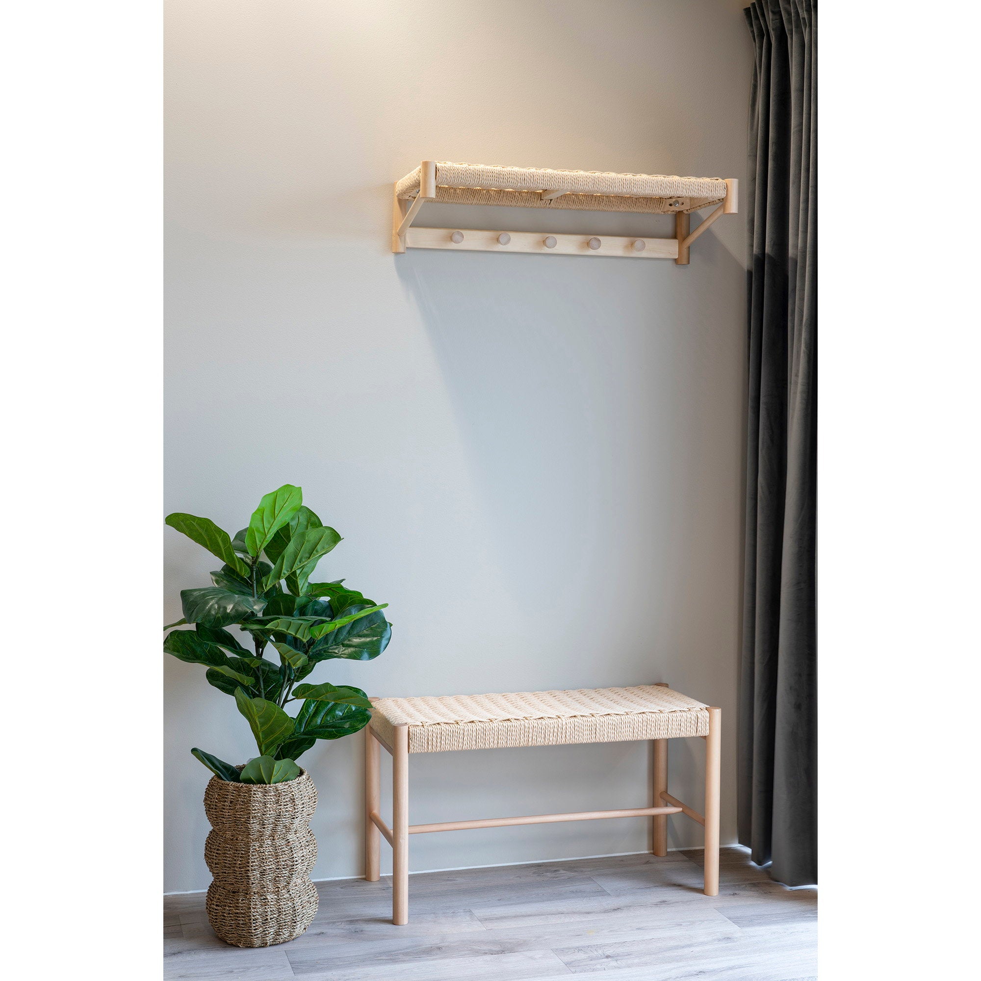 Abano Bench - With natural wicker seat, poplar wood, natural 80x35x45 cm