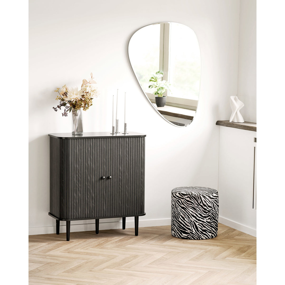 Black/white jacquard pouf Kimberley - Ø40x40 cm
