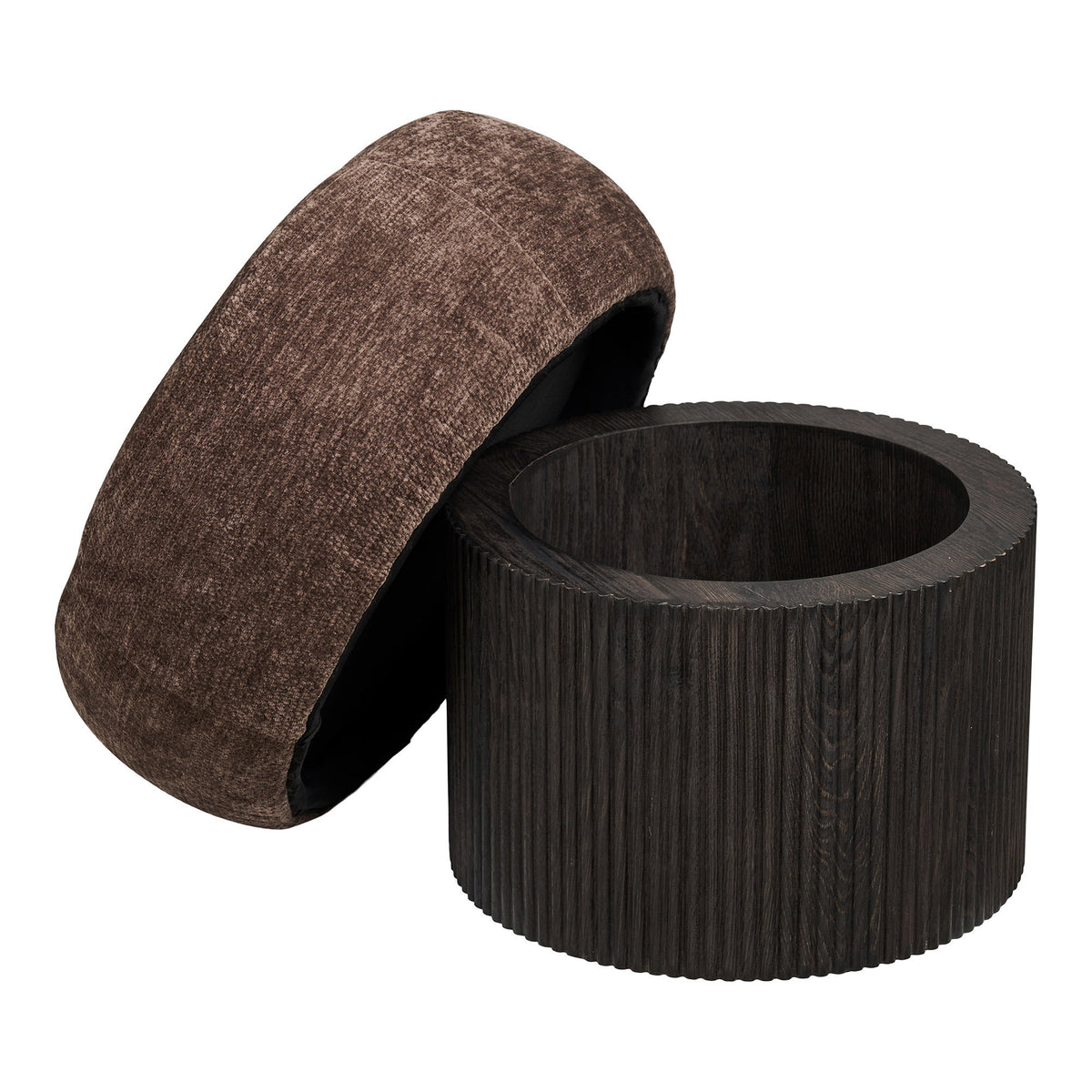 Dark brown chenille pouf Christchurch - Ø52x42 cm