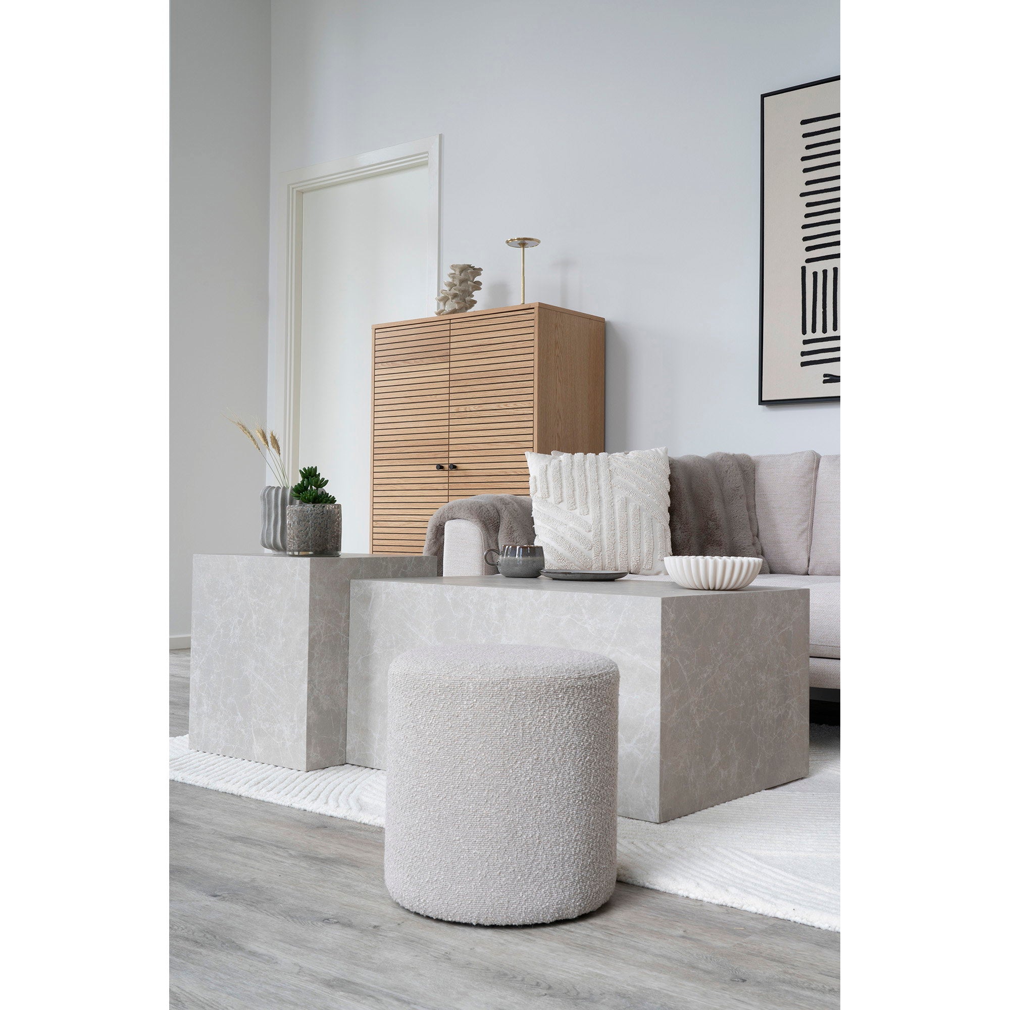 Ejby Pouffe - Bouclé, beige Ø34x36 cm, HN1233