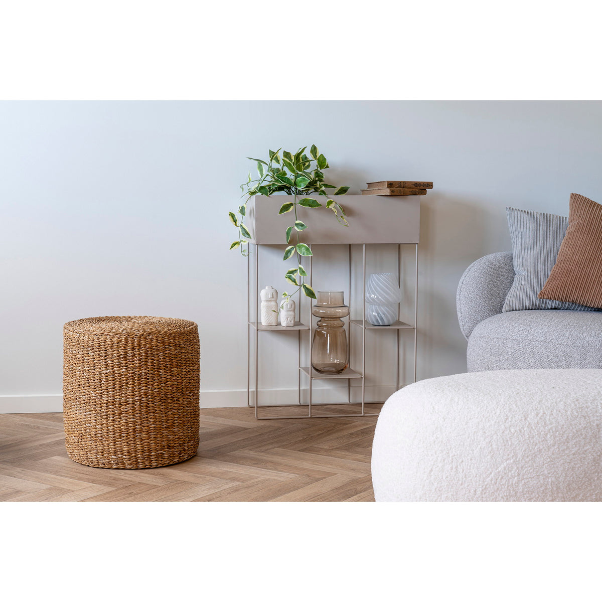 Rivera Ottoman - Ottoman, seagrass/cotton, natural, ø40x40 cm