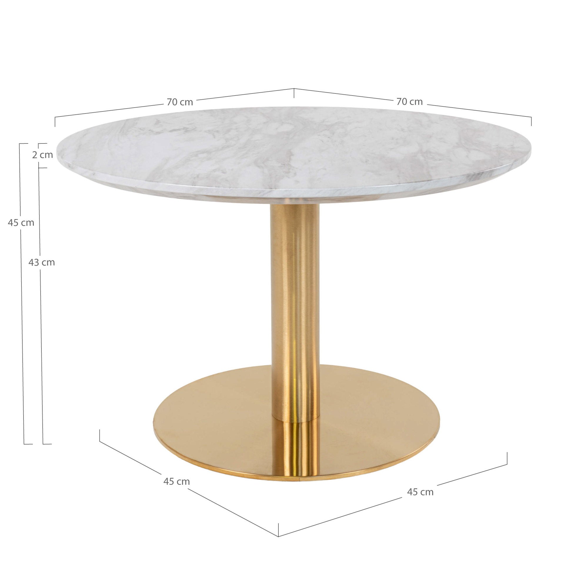 Bolzano Salontafel - Marmerlook blad, messinglook voet Ø70x45 cm