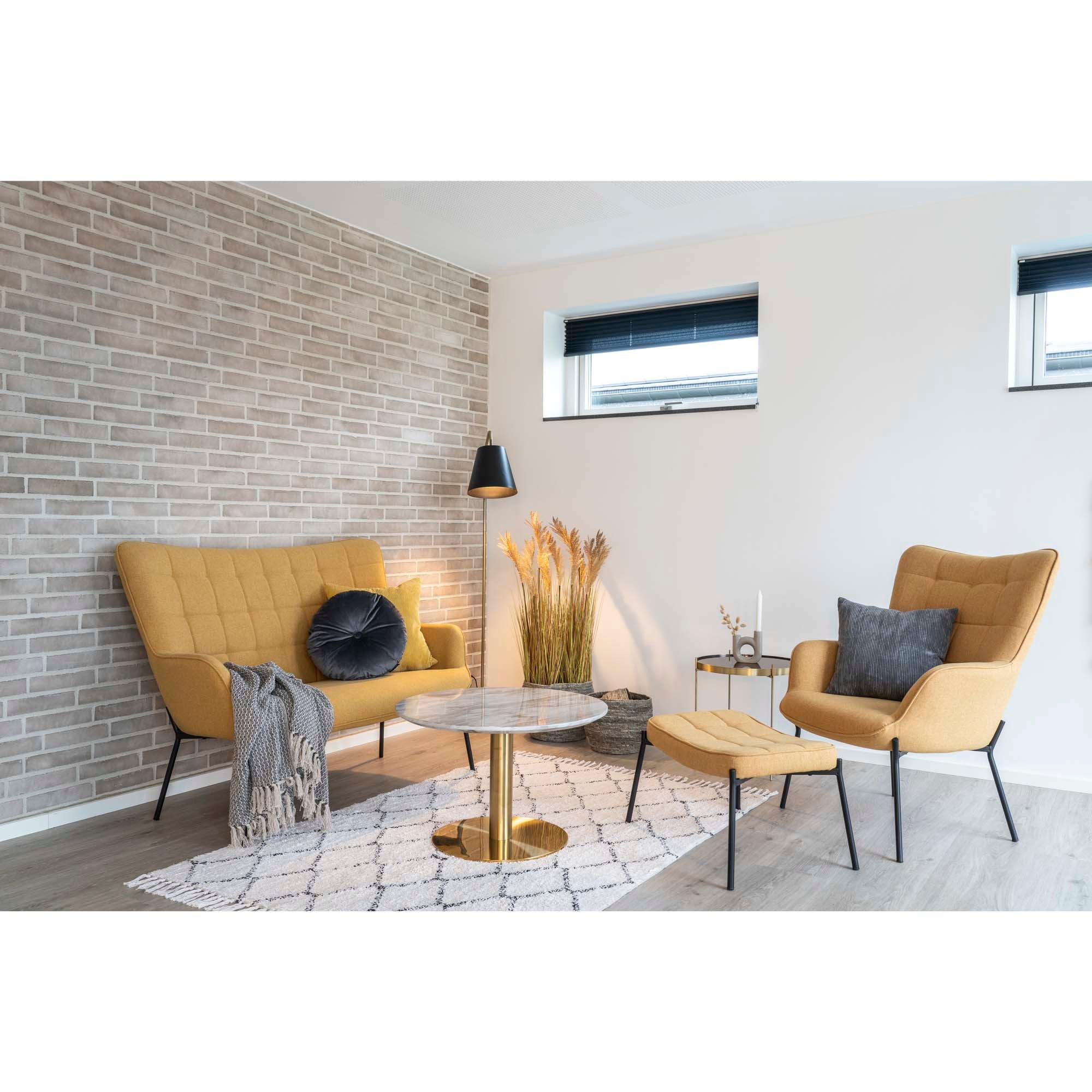 Bolzano Salontafel - Marmerlook blad, messinglook voet Ø70x45 cm