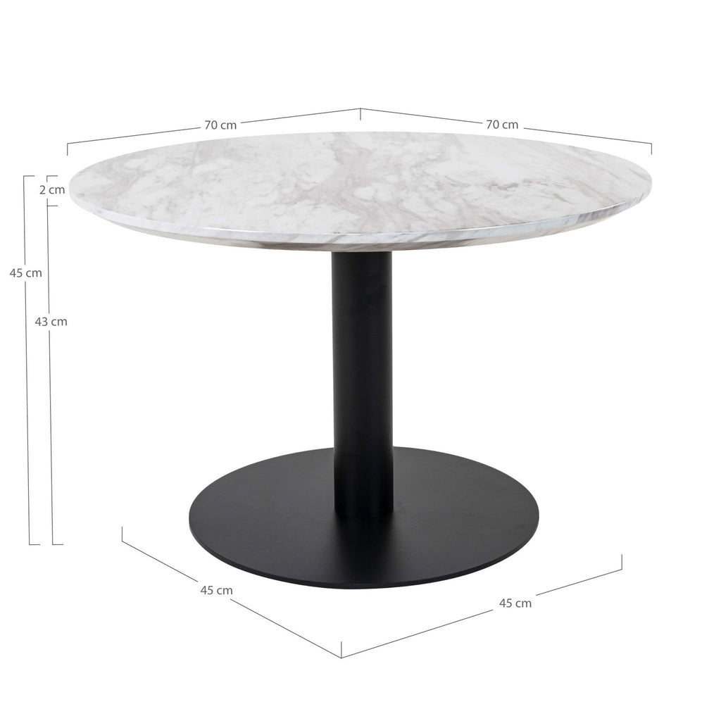 Bolzano Salontafel - Marmerlook blad, wit, zwarte voet Ø70x45 cm