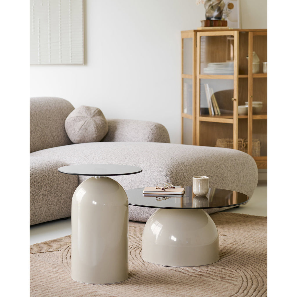 Ravello Salontafel - Gehard glas/metaal, grijs/beige Ø70x33 cm