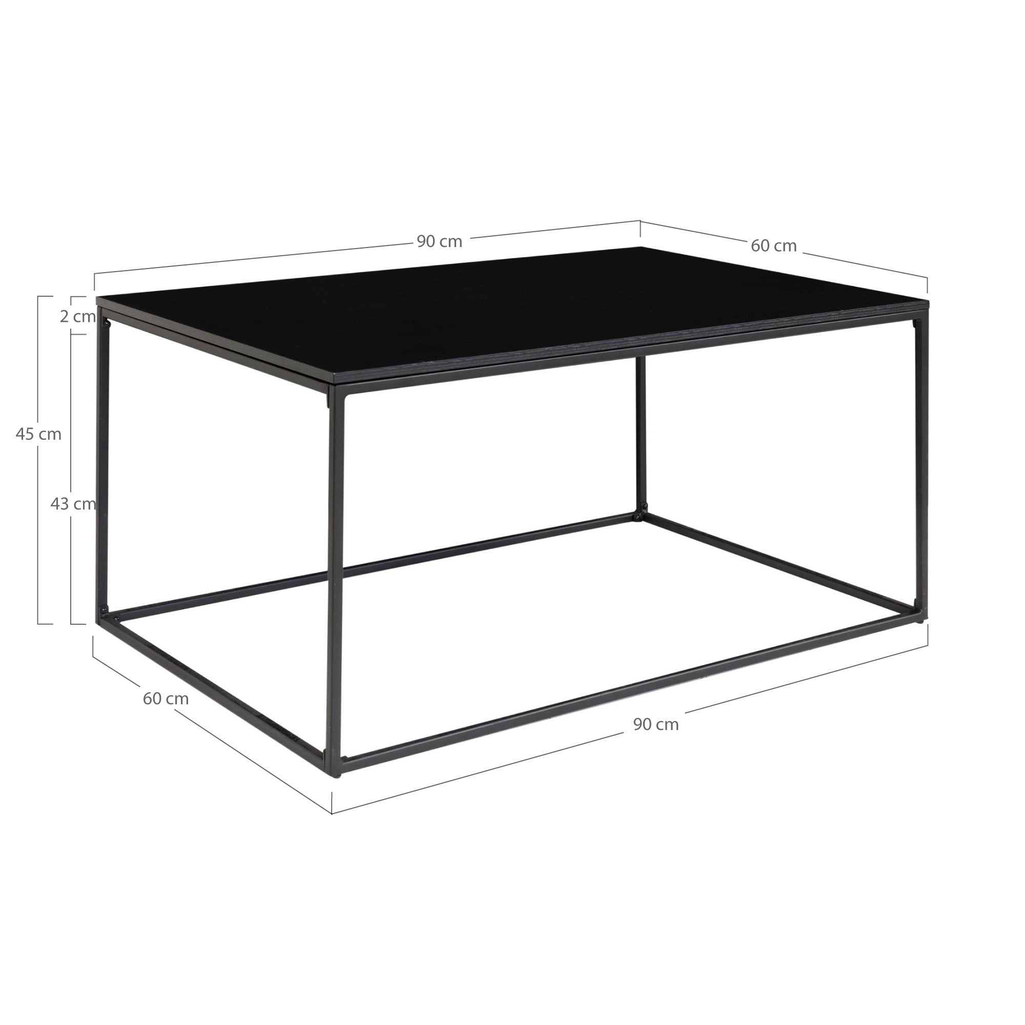 Vita Salontafel - Zwart, zwart frame 60x90x45 cm