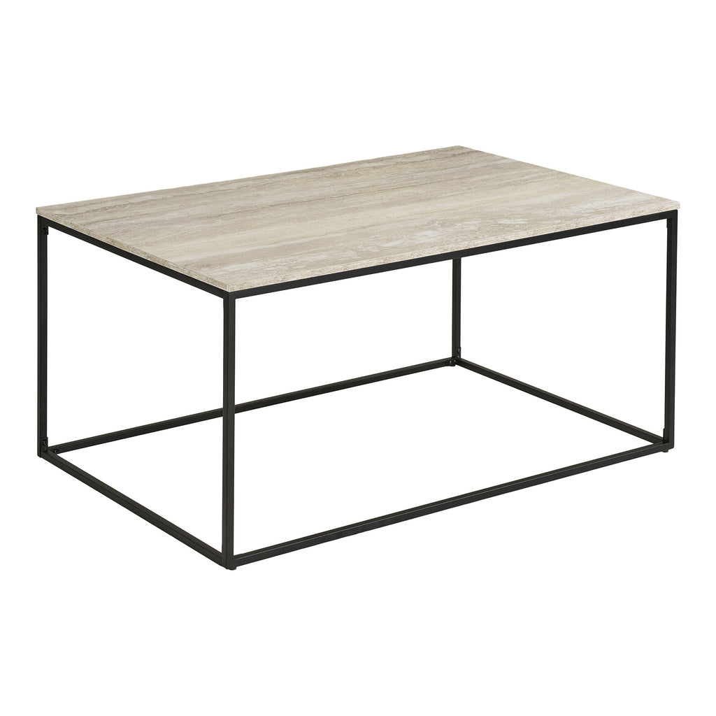 Vita Salontafel - Travertinlook, zwart frame 90x60x45 cm
