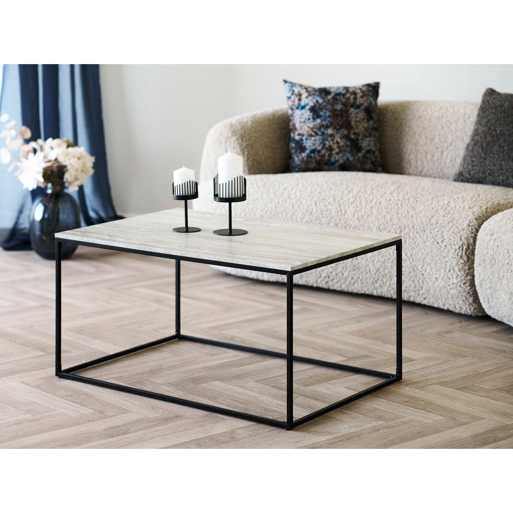Vita Salontafel - Travertinlook, zwart frame 90x60x45 cm