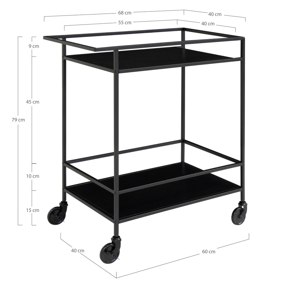 Vita Bartrolley - With 2 shelves, black, black frame 68x40x79 cm