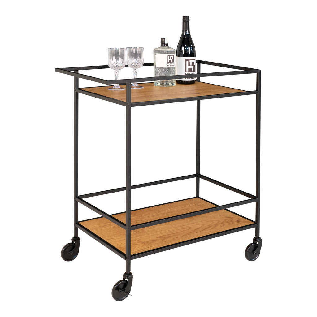 Vita Bartrolley - Met 2 planken, eikenlook, zwart frame 68x40x79 cm