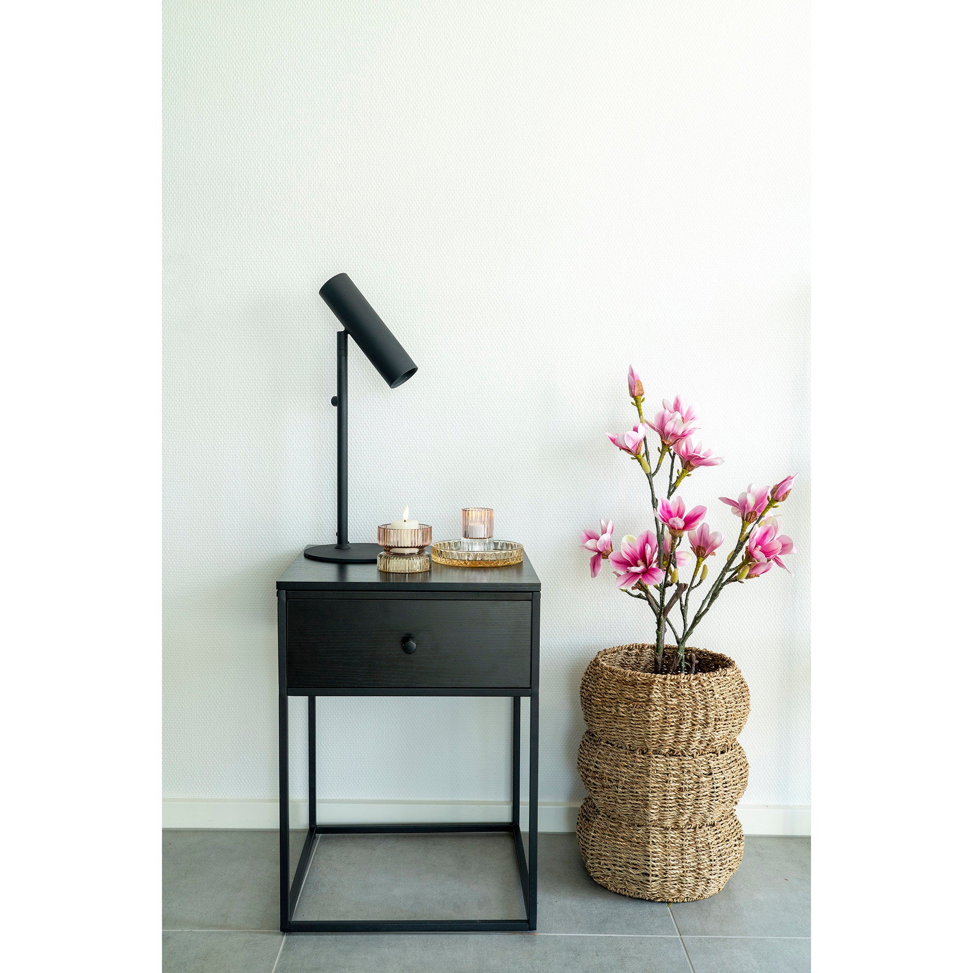 Vita Side Table - Side Table with 1 drawer, black, black frame 40x40x55 cm