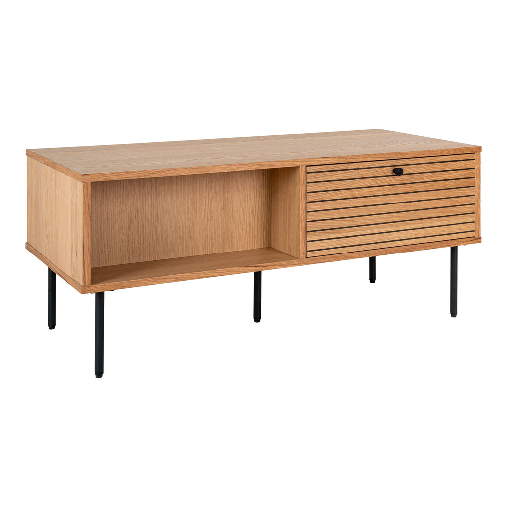 Kyoto Salontafel - Met 2 lades, eikenfineer, naturel, zwarte metalen poten 50x100x45 cm