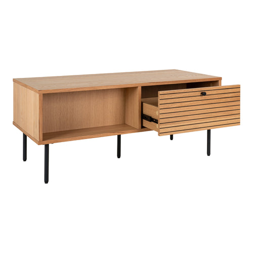 Kyoto Salontafel - Met 2 lades, eikenfineer, naturel, zwarte metalen poten 50x100x45 cm - Noël Home