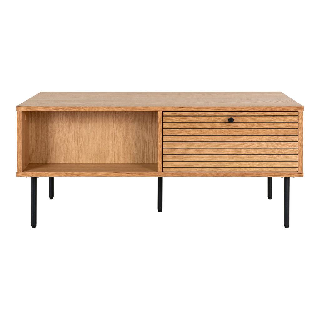 Kyoto Salontafel - Met 2 lades, eikenfineer, naturel, zwarte metalen poten 50x100x45 cm