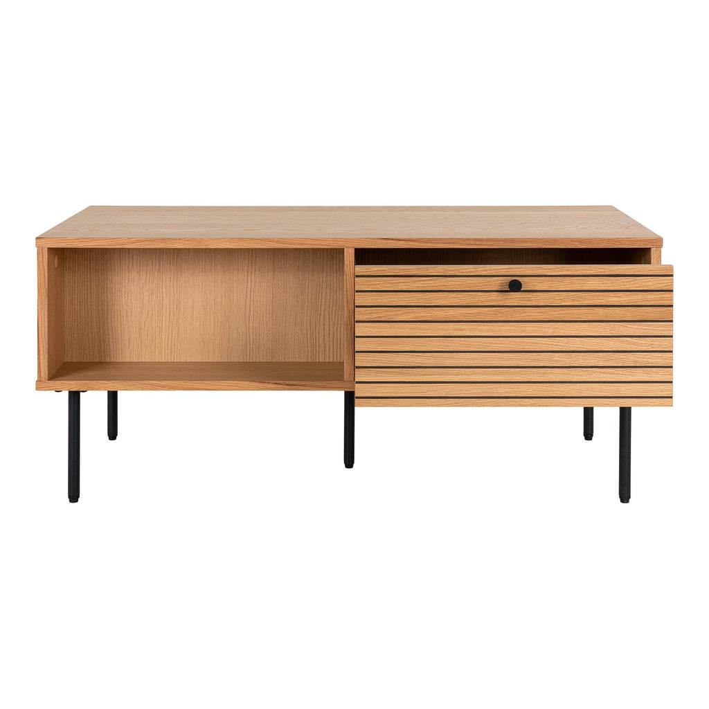 Kyoto Salontafel - Met 2 lades, eikenfineer, naturel, zwarte metalen poten 50x100x45 cm