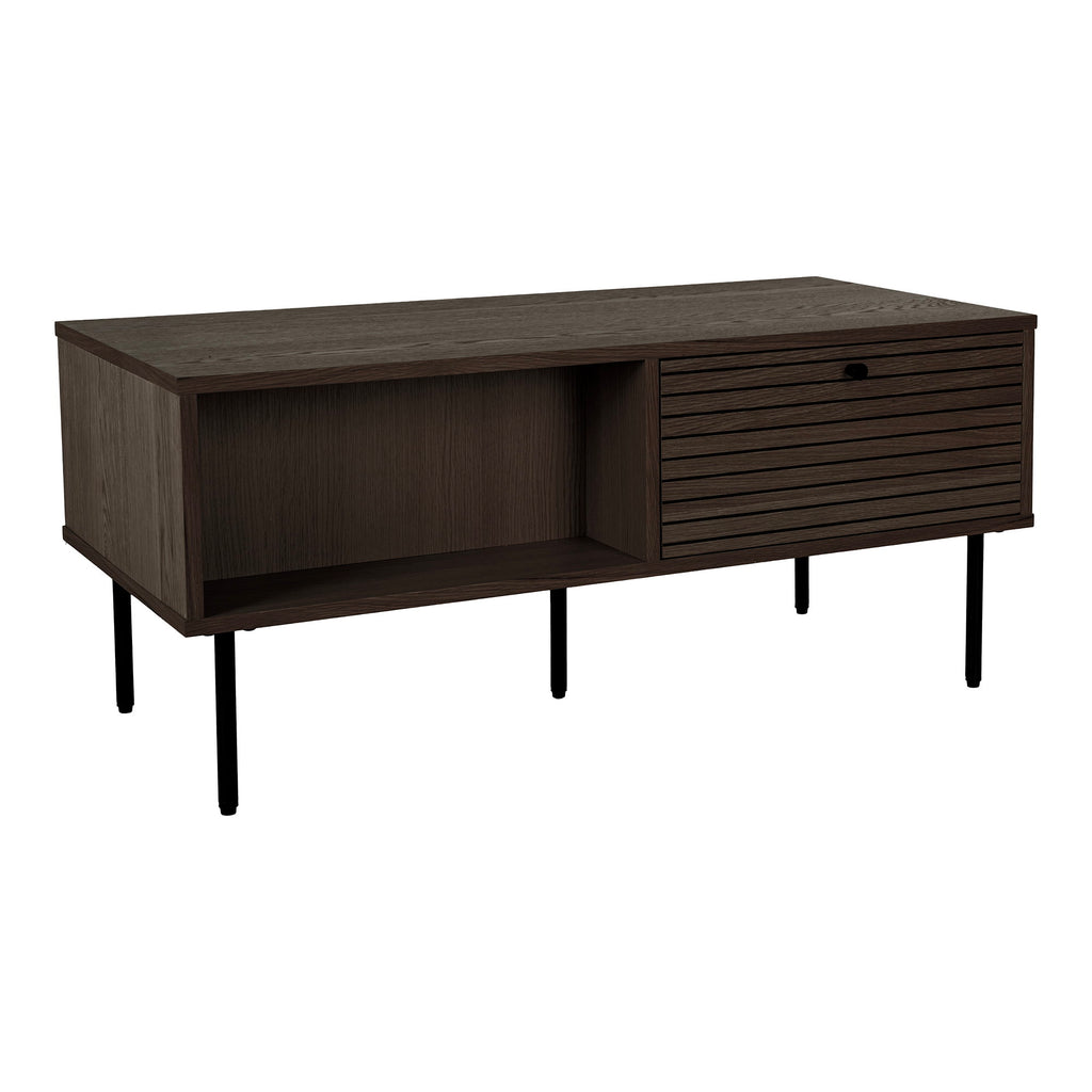 Kyoto Salontafel - Met 2 lades, eikenfineer, gerookt, zwarte metalen poten 50x100x45 cm