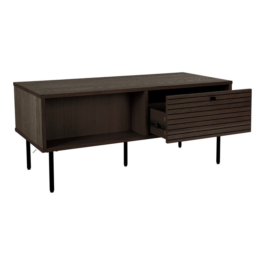 Kyoto Salontafel - Met 2 lades, eikenfineer, gerookt, zwarte metalen poten 50x100x45 cm