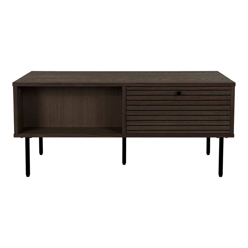Kyoto Salontafel - Met 2 lades, eikenfineer, gerookt, zwarte metalen poten 50x100x45 cm