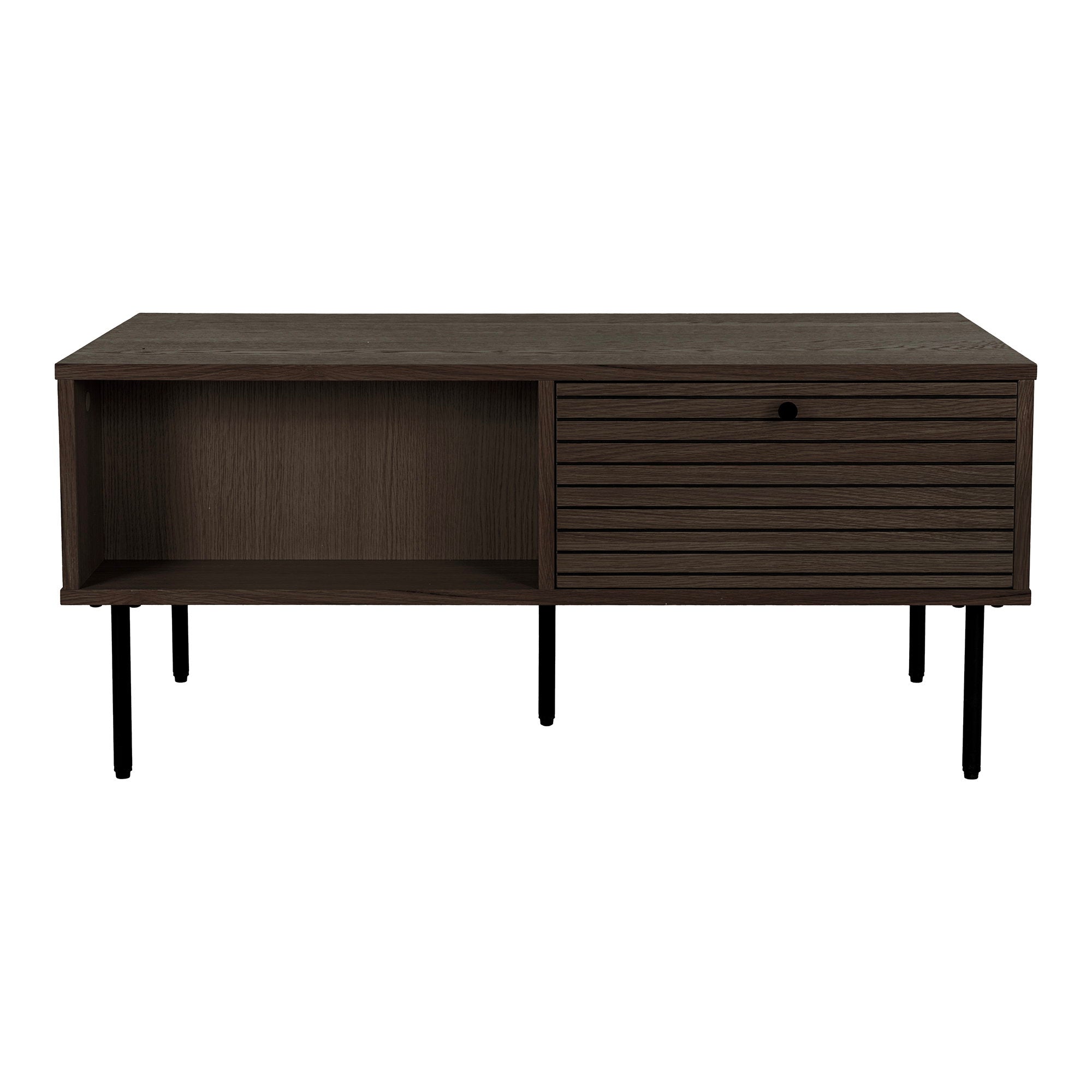 Kyoto Salontafel - Met 2 lades, eikenfineer, gerookt, zwarte metalen poten 50x100x45 cm