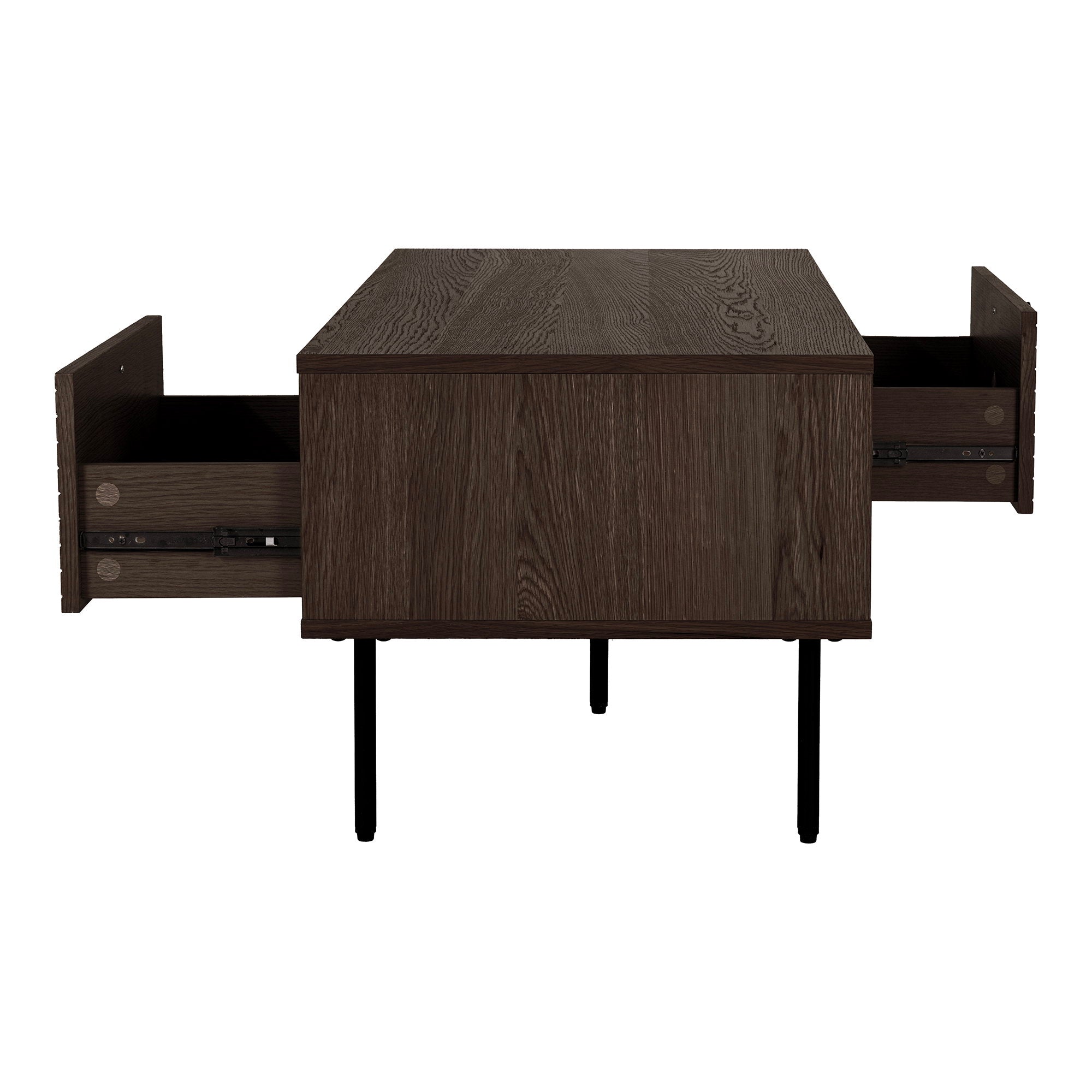 Kyoto Salontafel - Met 2 lades, eikenfineer, gerookt, zwarte metalen poten 50x100x45 cm